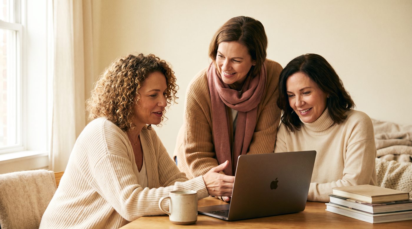 Three women working through an AI lesson together